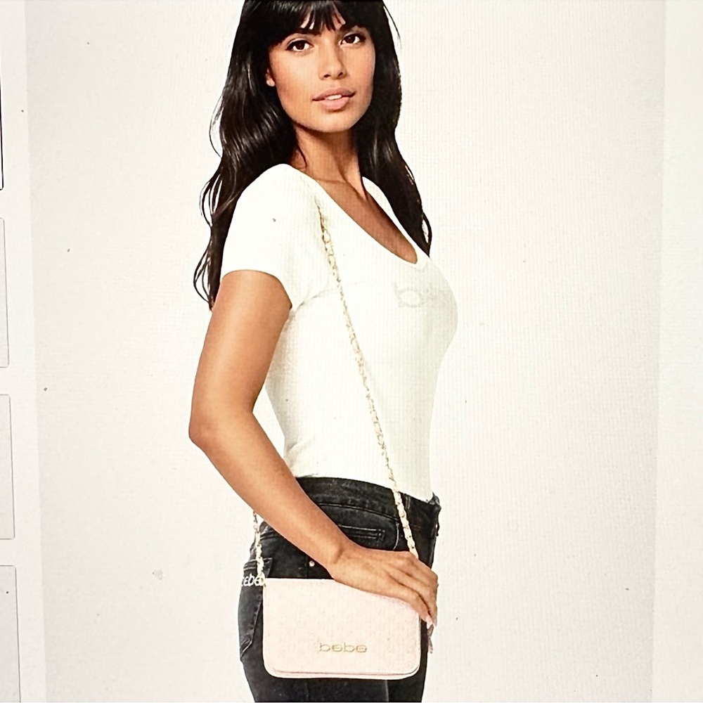 Bebe Cream Small Crossbody Bag with Gold Chain, Card Case and Wristlet NWT - Picture 2 of 11